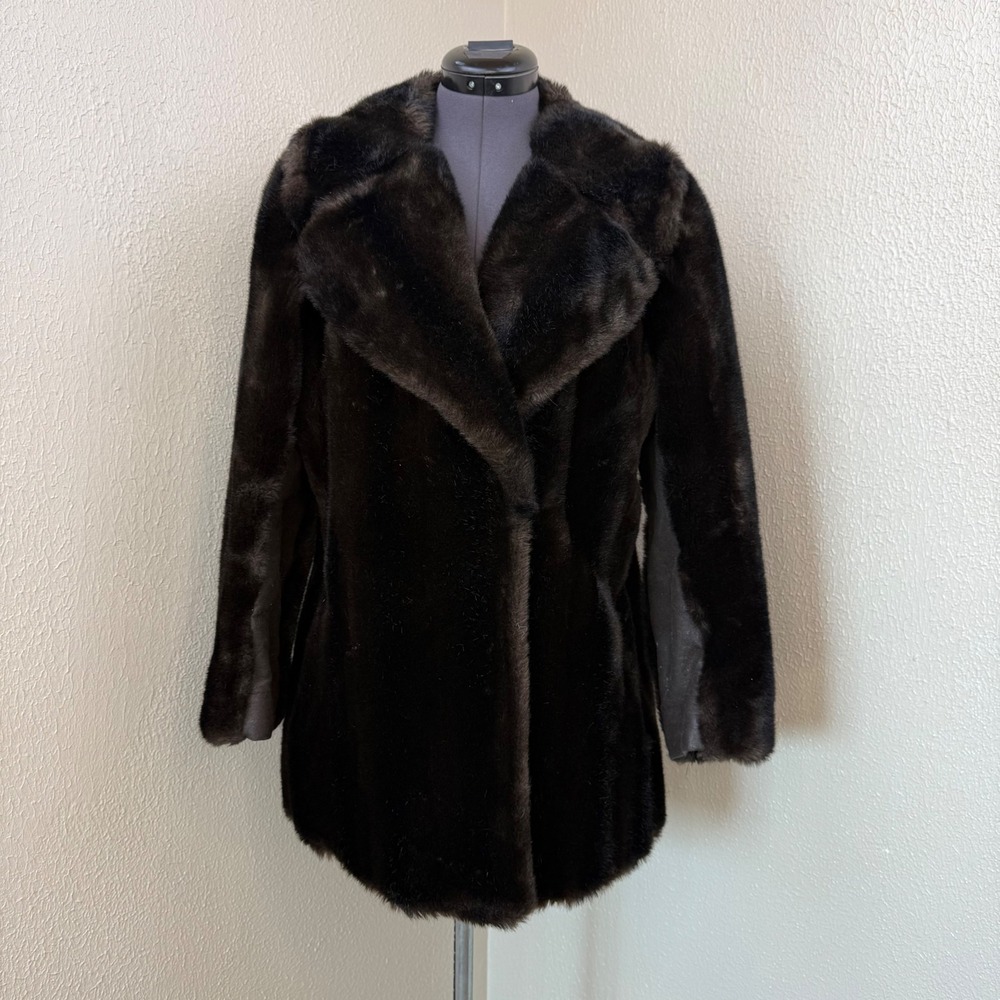 Vintage Tissavel France Lepshire Faux Fur Coat Mid Length Wide Lapel Jacket